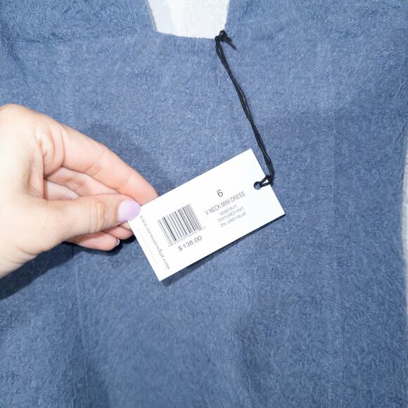 NWT WeWoreWhat Grey Blue Textured Knit V-Neck Mini Dress Size 6 - Picture 5 of 8